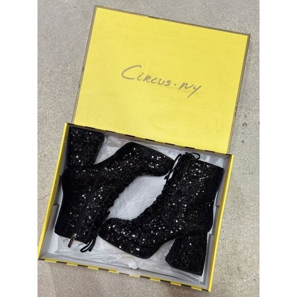 CIRCUS BY SAM EDELMAN / Kia Sequin / Black / Lace-Up & Zipper Closure / Chunky / - Picture 7 of 8